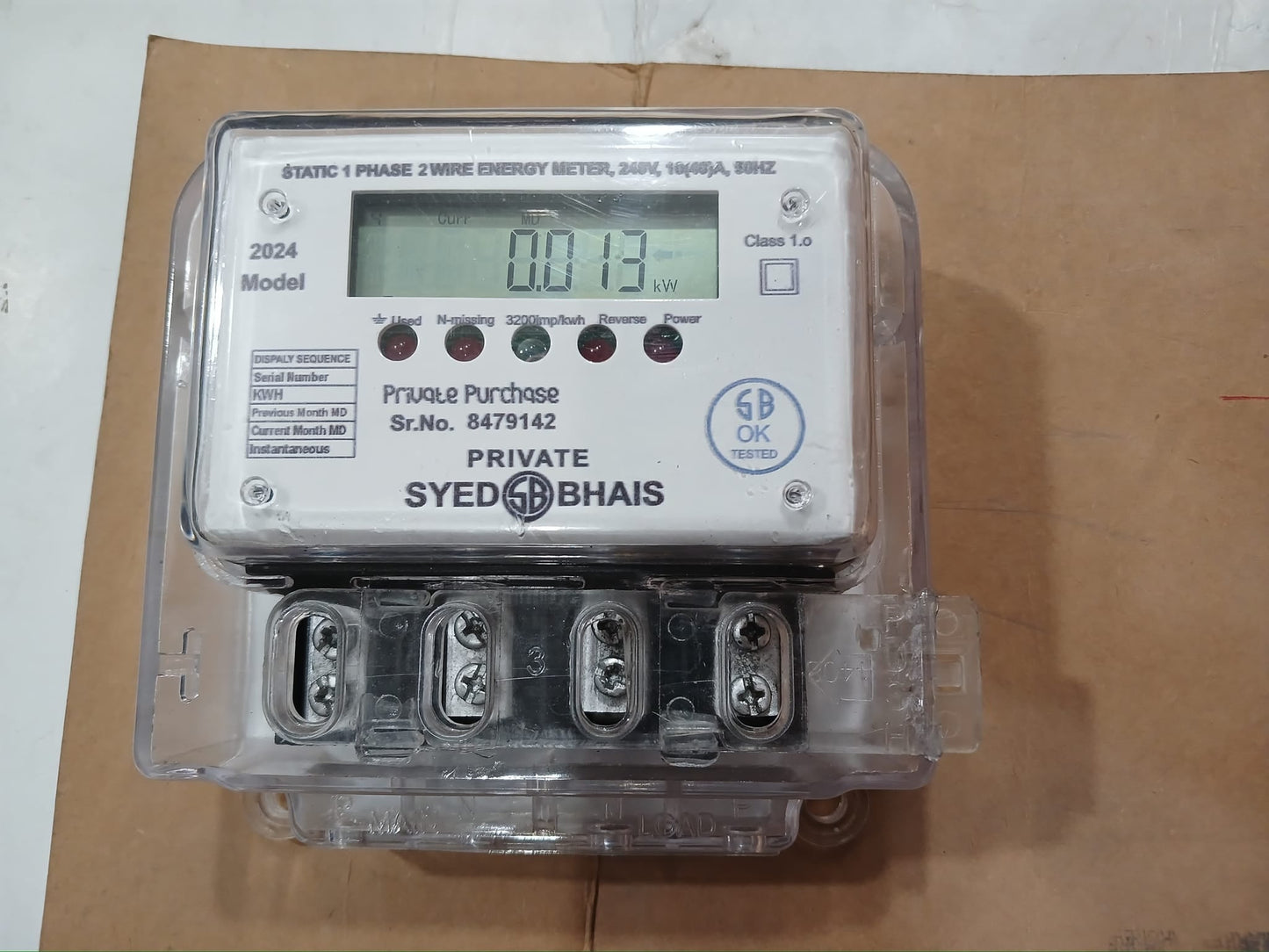 Syed Bhais Single Phase Energy Meter in Pakistan