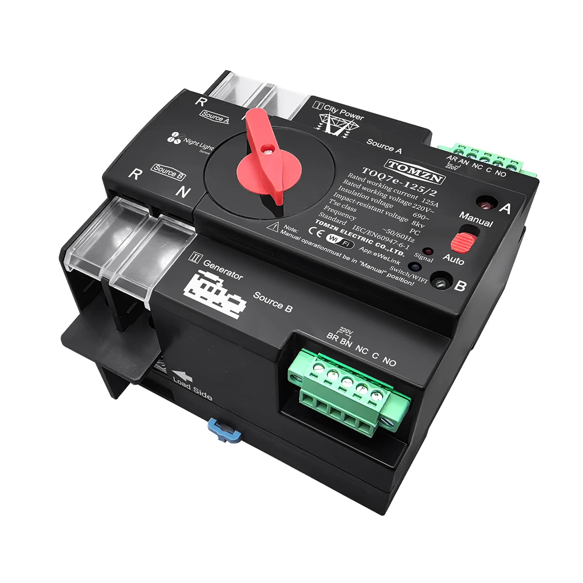 TOMZN TOQ7e=125/2 Smart WiFi ATS Dual Power Automatic Change-Over