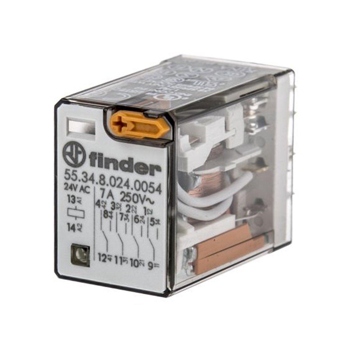 Finder 4PDT Non-Latching Relay Plug In, 24V ac Coil, 7 A - industryparts.pk