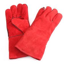 Red Welding Gloves High Temperature Leather Long Glove Stove 2 Sets in Pakistan