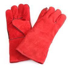 Red Welding Gloves High Temperature Leather Long Glove Stove 2 Sets in Pakistan - industryparts.pk