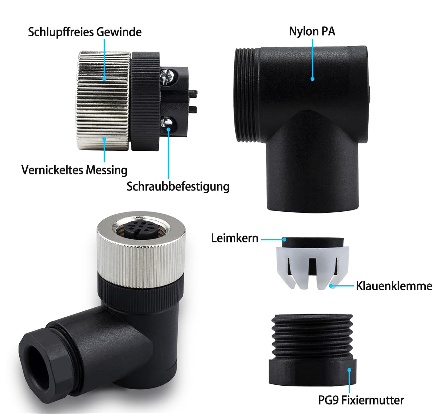 4 pin M12 Female Circular Right Angel Sensor Connector