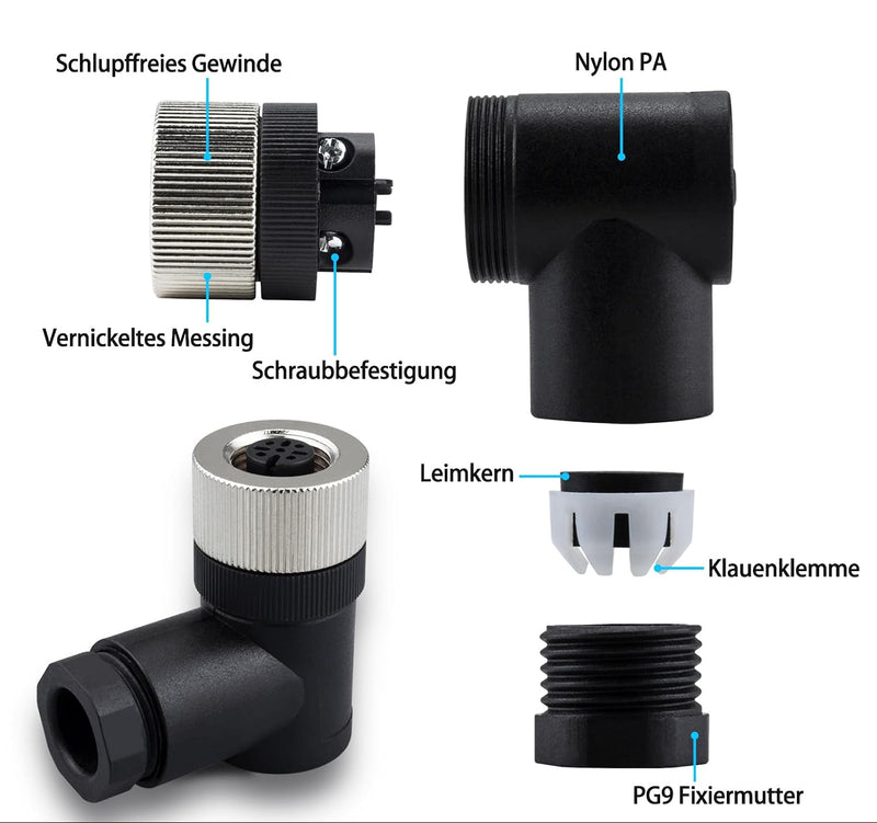 4 pin M12 Female Circular Right Angel Sensor Connector