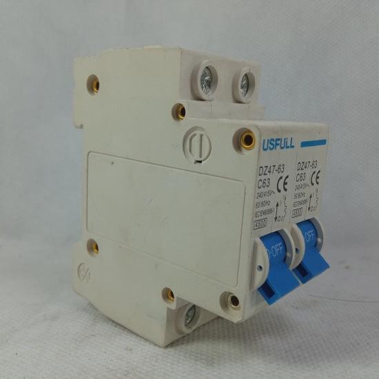 USFULL DZ47-63-C63 63A 2P Circuit Breaker in Pakistan - industryparts.pk