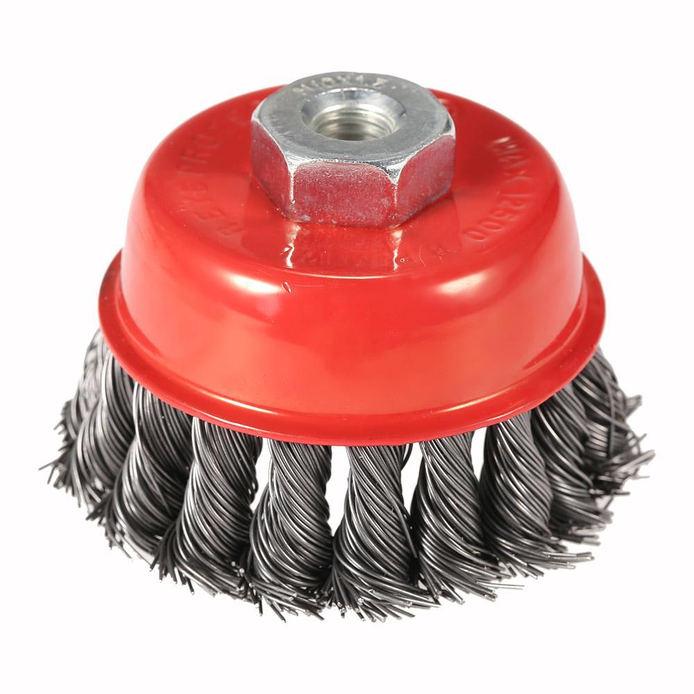 Steel Wire Brush Wheel Knotted Cup Rotary Steel Brush Crimp Grinder U3W5 - industryparts.pk