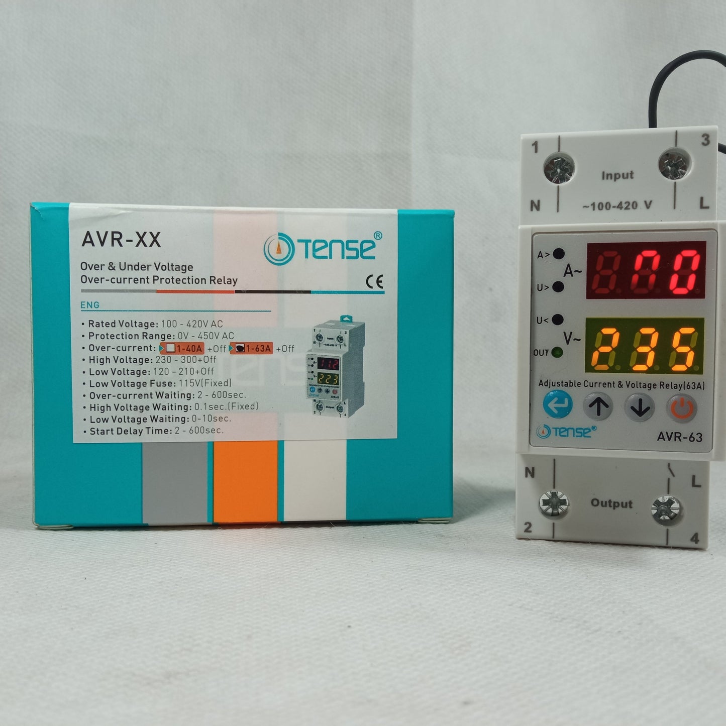 Tense 63A VA Adjustable Over and Under Voltage Protector