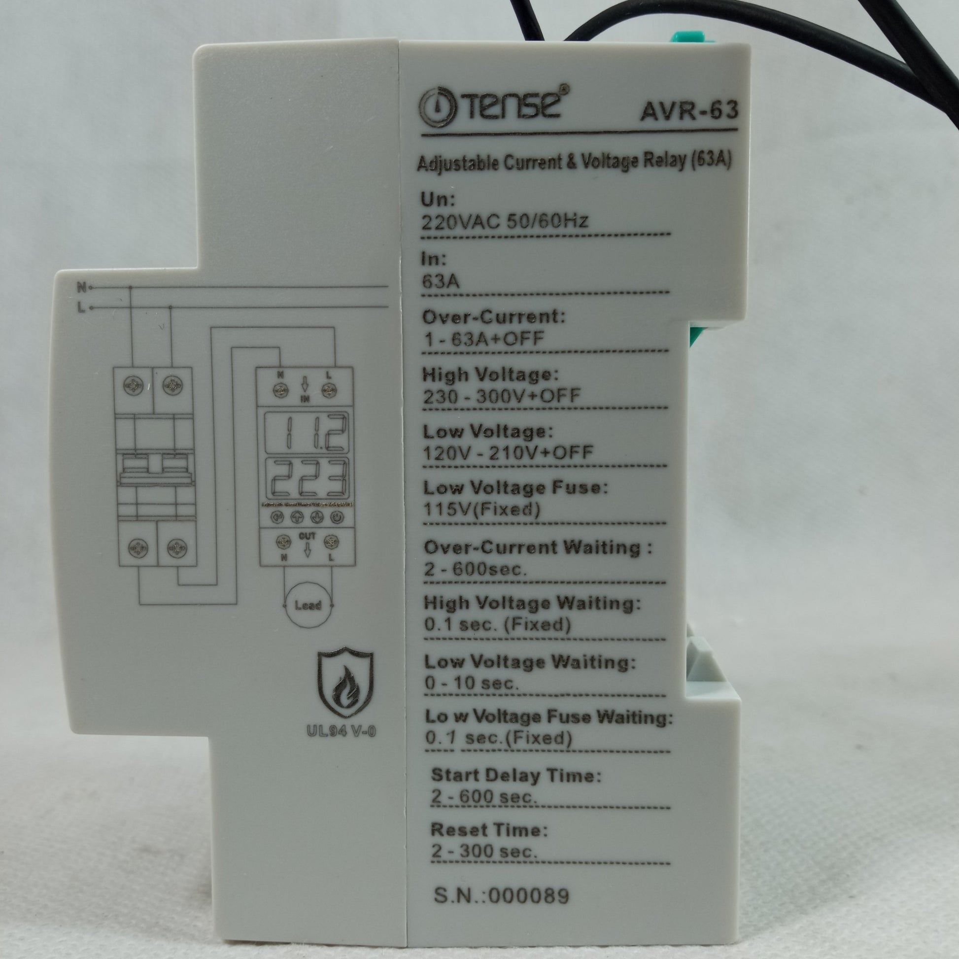 Tense 63A VA Adjustable Over and Under Voltage Protector