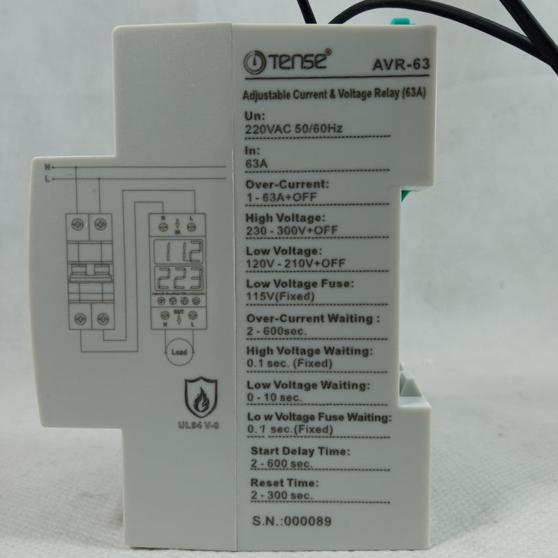 Tense 63A VA Adjustable Over and Under Voltage Protector