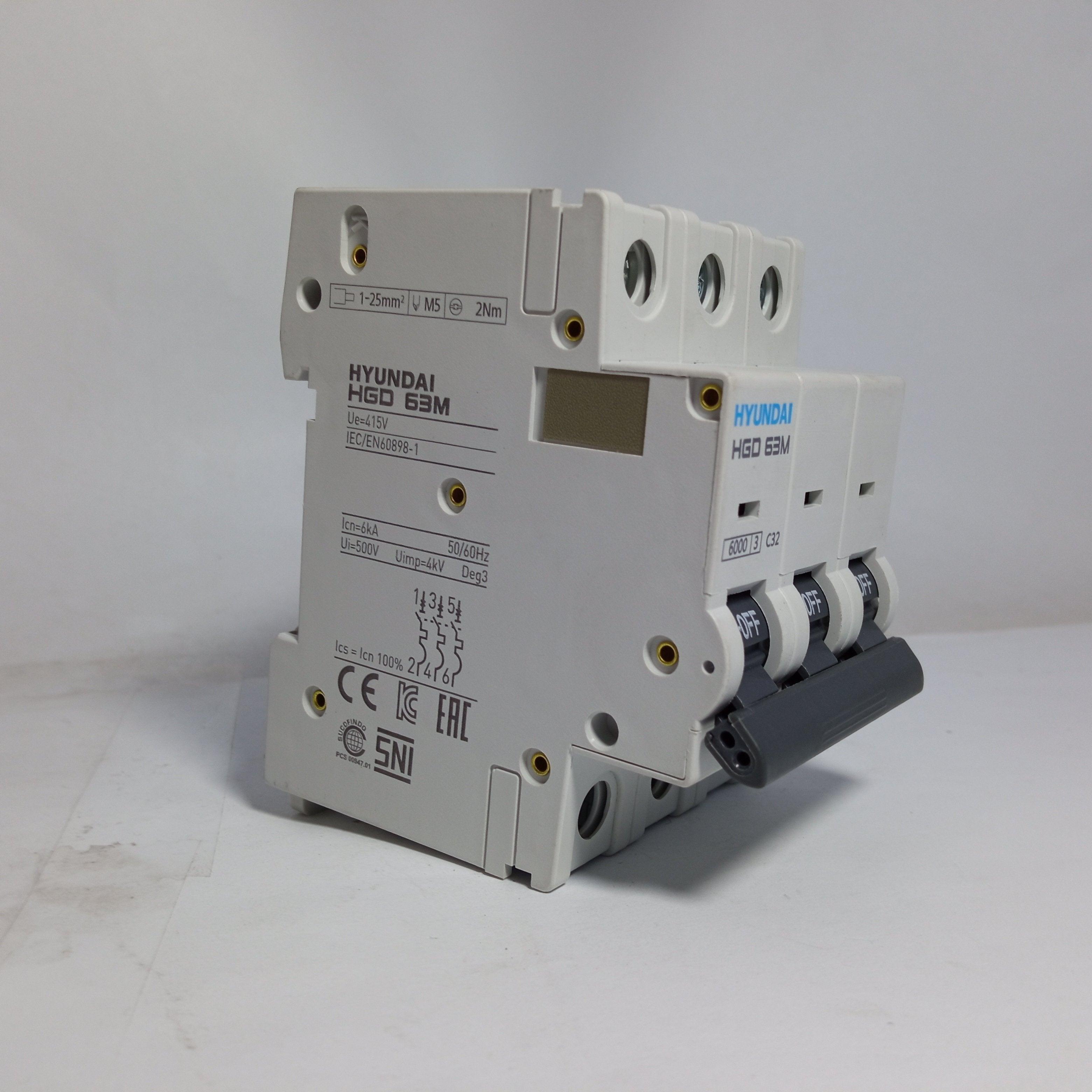 Magneto-Thermic Switch Breaker 3 Pole HGD 63M 32A HYUNDAI in Pakistan - industryparts.pk