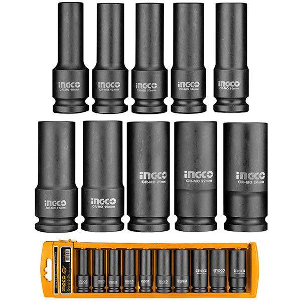 Ingco 10 Pcs 1/2 DR Deep Impact Socket Set HKISSD12102L in Pakistan - industryparts.pk