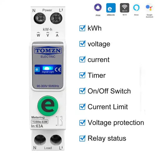 TOMZN TOB9e-63M Kwh Monitoring Circuit Breaker 63A WIFI Smart Switch in Pakistan