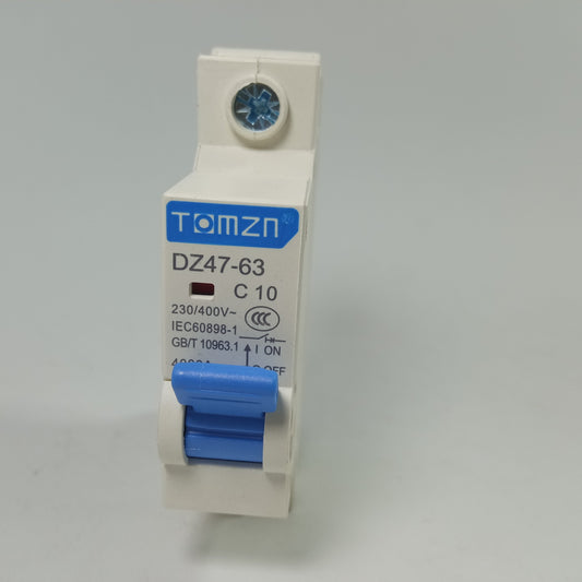 TOMZN DZ47‑63 C10, Miniature Circuit Breaker 1P 10A DIN Rail Mount 230V 400V in Pakistan