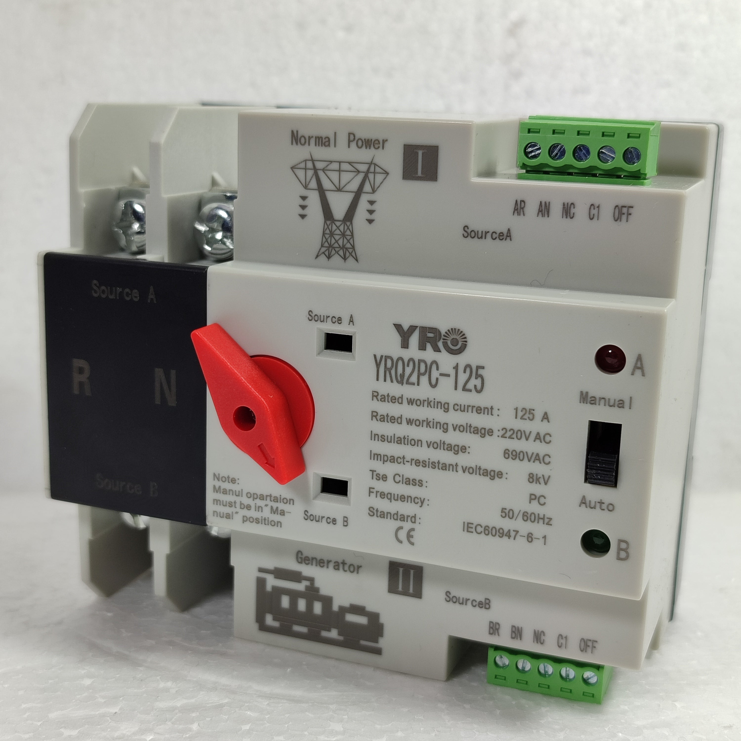 YRO2PC-125 YRO ATS 100 Amp 230V automatic transfer switch in