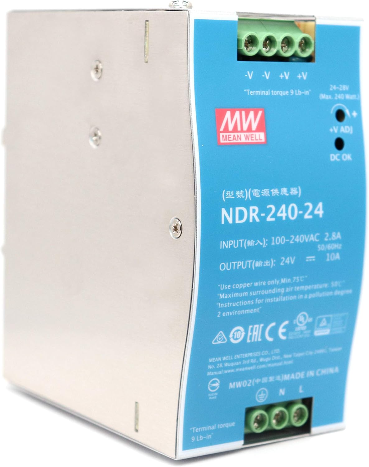 MEAN WELL NDR-240-24 24VDC 10A 240W Industrial DIN Rail Power Supply in Pakistan