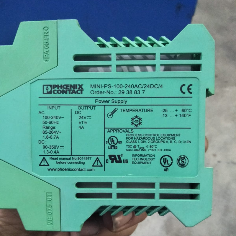 PHOENIX CONTACT MINI-PS-100-240AC/24VDC/4 DIN Rail Power Supply