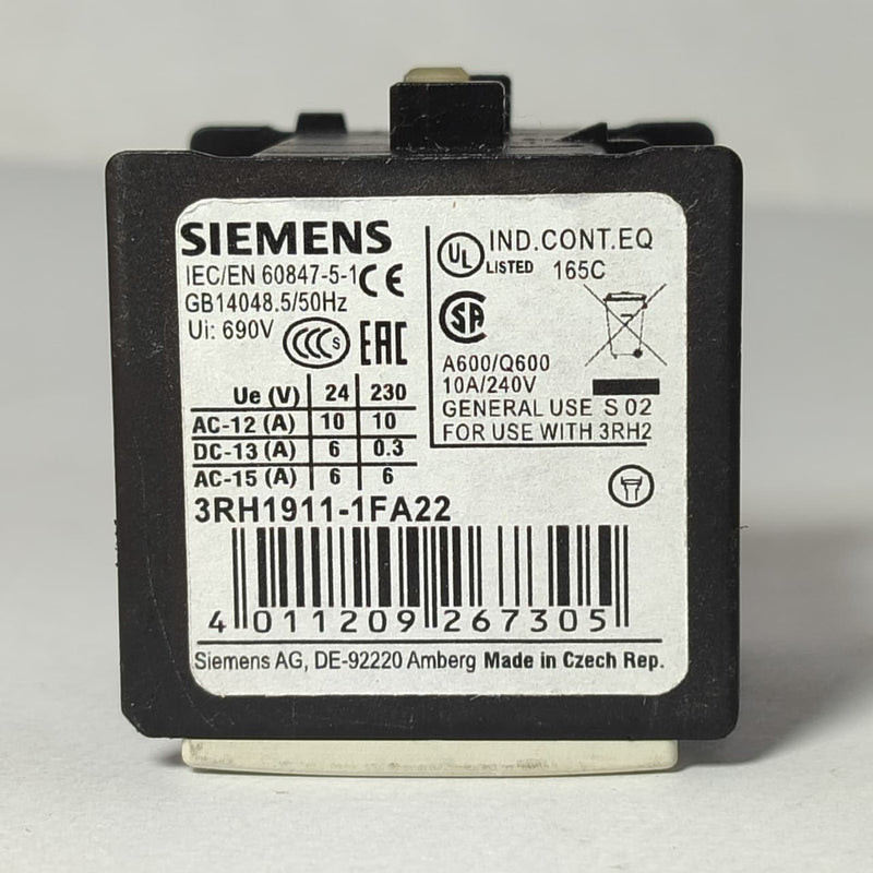 SIEMENS 3RH1911-1FA22 Auxiliary Contact Block in Pakistan