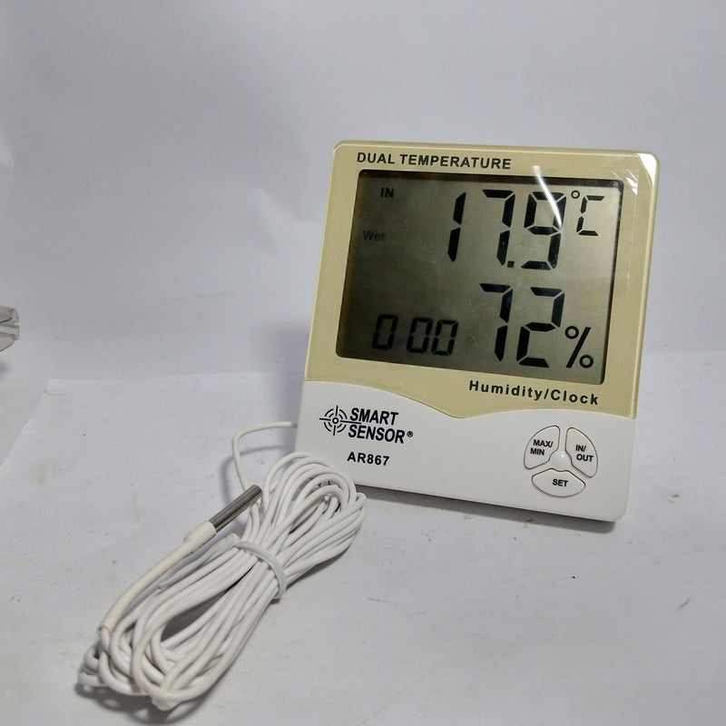 Smart Sensor AR867 Digital Humidity & Temperature Meter With Clock - industryparts.pk