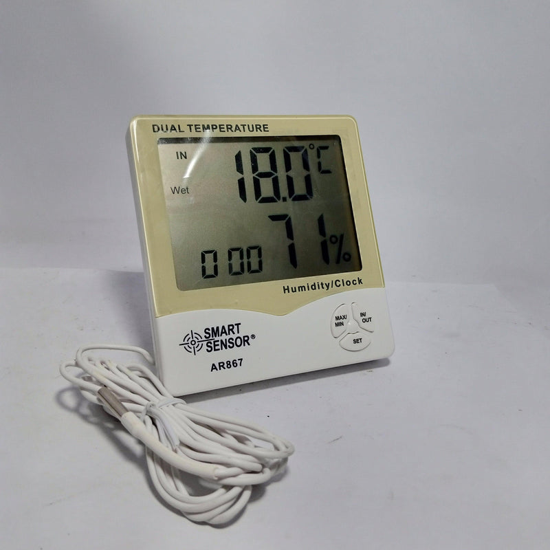 Smart Sensor AR867 Digital Humidity & Temperature Meter With Clock - industryparts.pk