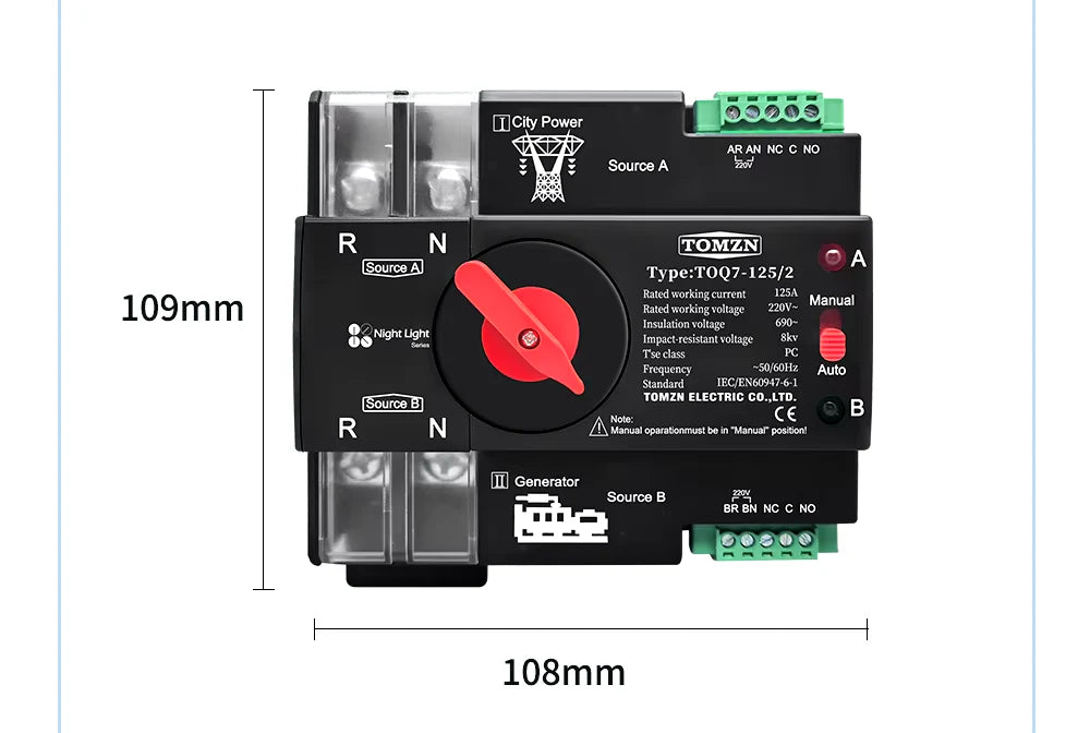 TOMZN TOQ7 AC Single Phase Dual Power Automatic Transfer Switch ATS in Pakistan