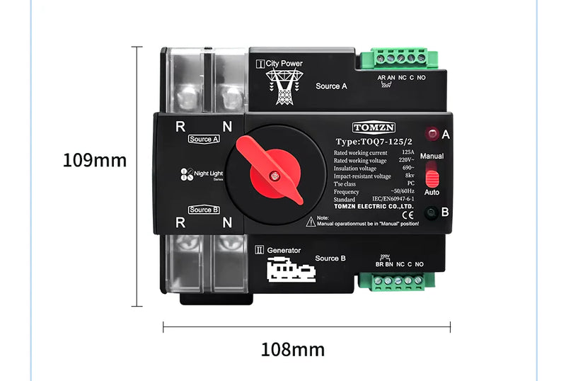 TOMZN TOQ7 AC Single Phase Dual Power Automatic Transfer Switch ATS in Pakistan