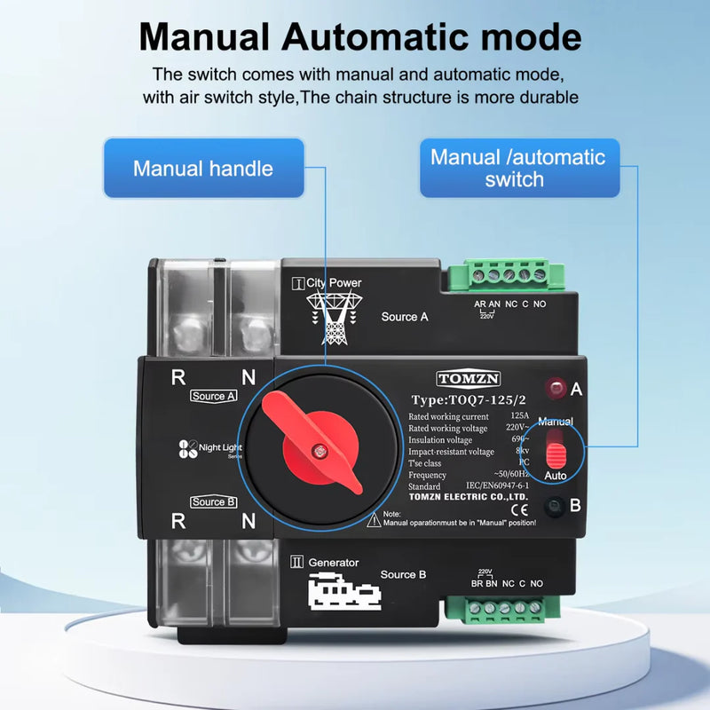 TOMZN TOQ7 AC Single Phase Dual Power Automatic Transfer Switch ATS in Pakistan
