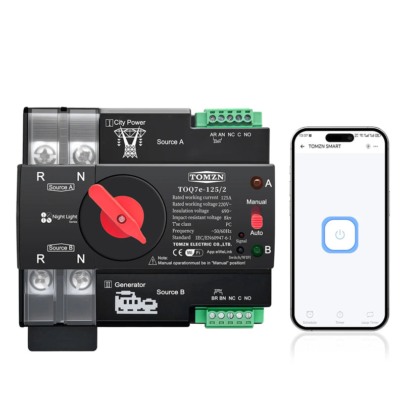 TOMZN TOQ7e=125/2 Smart WiFi ATS Dual Power Automatic Change-Over