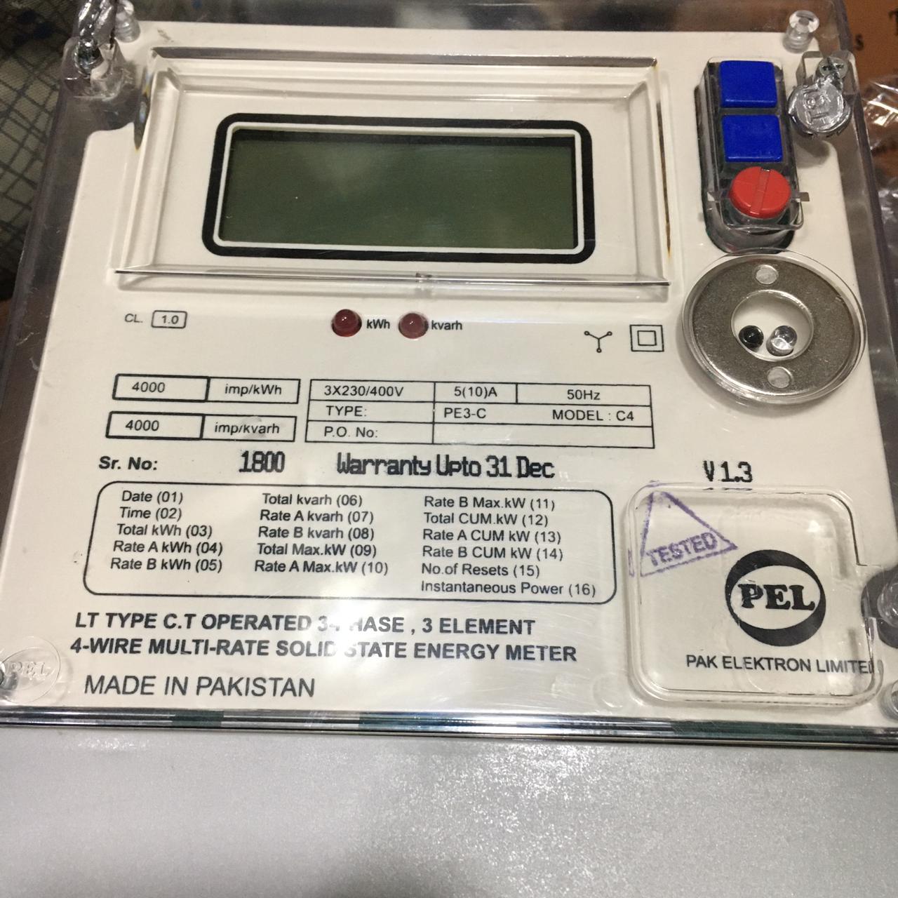 PEL 3-Phase Multi-Rate Solid State Energy Meter in Pakistan