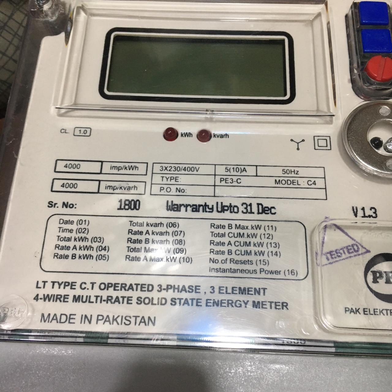 PEL 3-Phase Multi-Rate Solid State Energy Meter in Pakistan