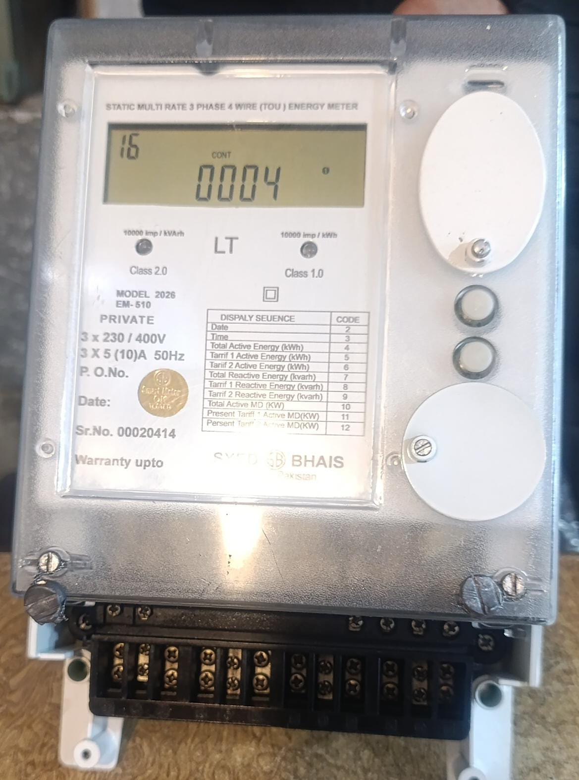 SYED BHAIS EM-510 Static Multi Rate 3 Phase 4 Wire (TOU) Energy Meter