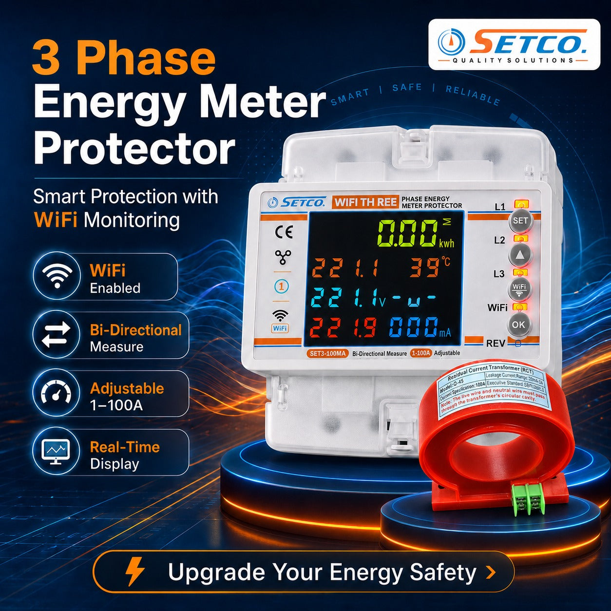 SETCO SET3-100MA Wifi Three Phase Energy Meter Protaction in Pakistan
