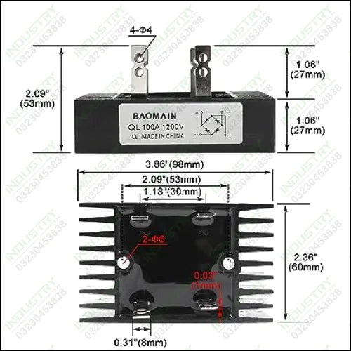 Baomain Metal QL100A 100A Amp Diode Bridge Rectifier in Pakistan