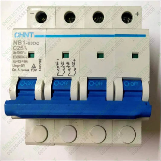 Chint DC MCB NB1-63DC 4P C25 25A/1000V DC Miniature Circuit Breaker in Pakistan - industryparts.pk