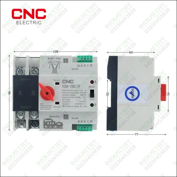 CNC 2P 63A 100A Din Rail ATS Dual Power Automatic Transfer Switch Electrical Selector in Pakistan