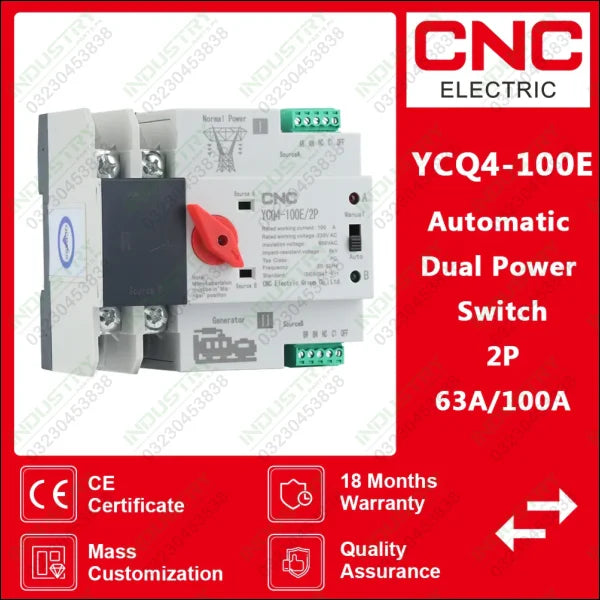 CNC 2P 63A 100A Din Rail ATS Dual Power Automatic Transfer Switch Electrical Selector in Pakistan