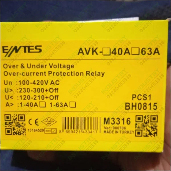 ENTES AVK-63 Adjustable Over & Under Voltage and Current Protection Relay in Pakistan