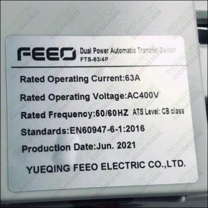 FEEO Dual Power Automatic Transfer Switch ATS Switch 63A 4 pole in Pakistan - industryparts.pk