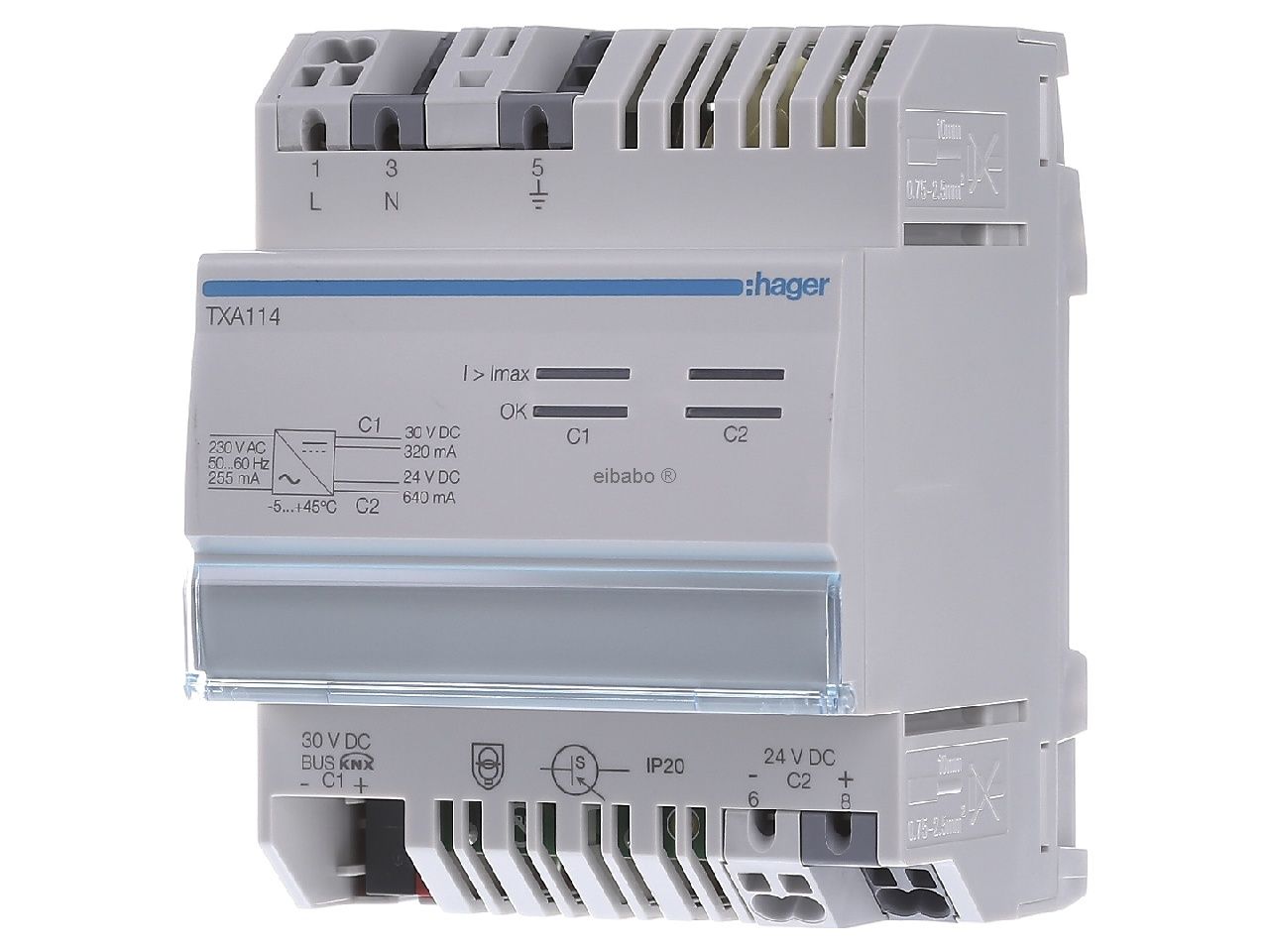 Hager TXA114 KNX Power Supply 2 Outputs 320mA 24VDC in Pakistan