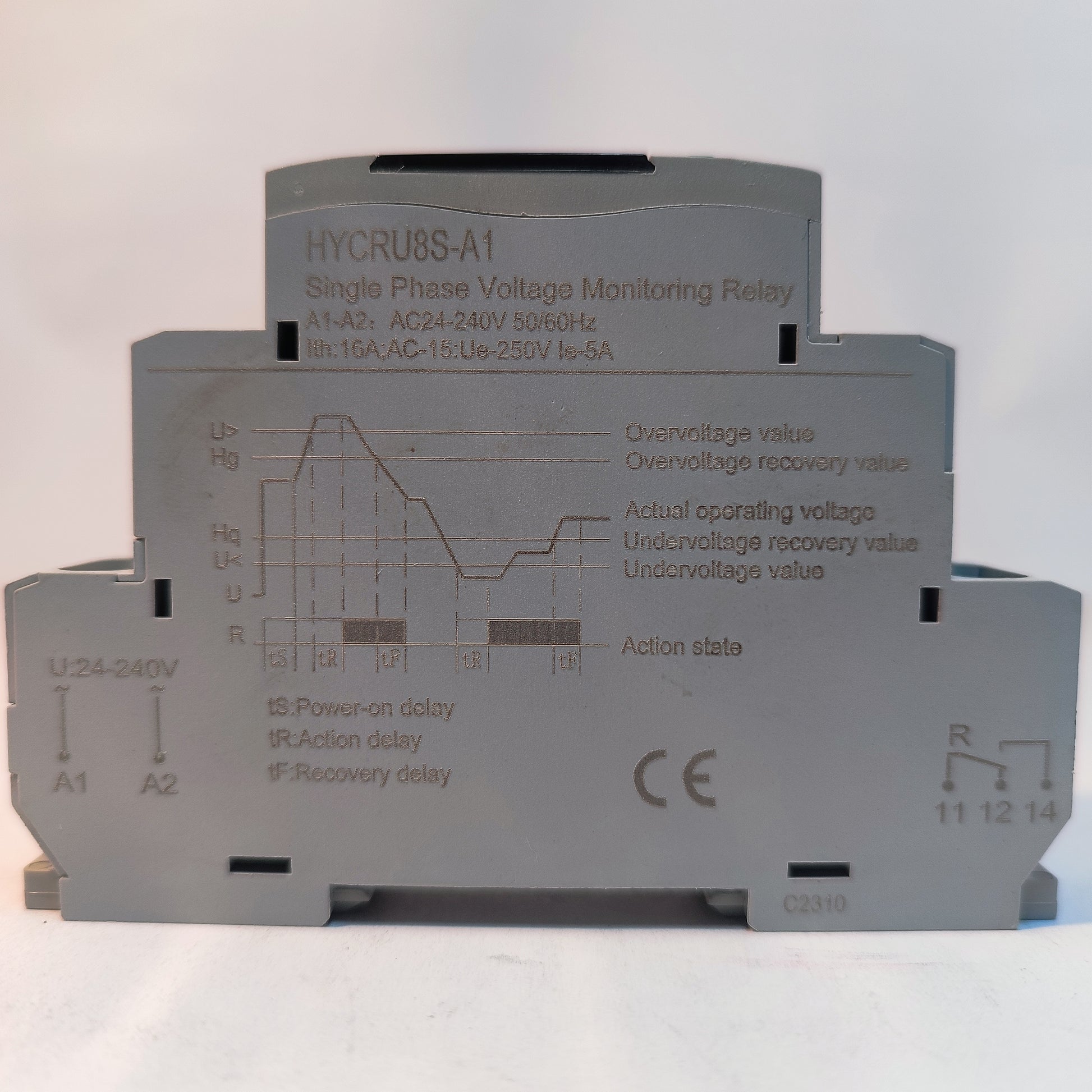 HYCRU8S‑A1 DIN‑rail voltage guard installed in control panel