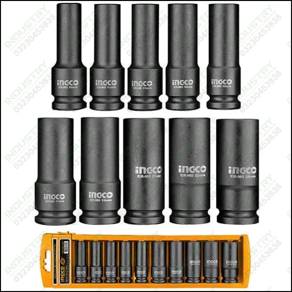 Ingco 10 Pcs 1/2 DR Deep Impact Socket Set HKISSD12102L in Pakistan - industryparts.pk