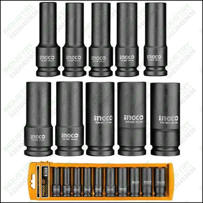 Ingco 10 Pcs 1/2 DR Deep Impact Socket Set HKISSD12102L in Pakistan - industryparts.pk