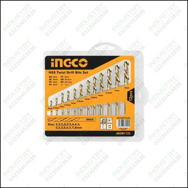 Ingco 12PCS HSS twist drill bits set AKDB1125 in Pakistan - industryparts.pk