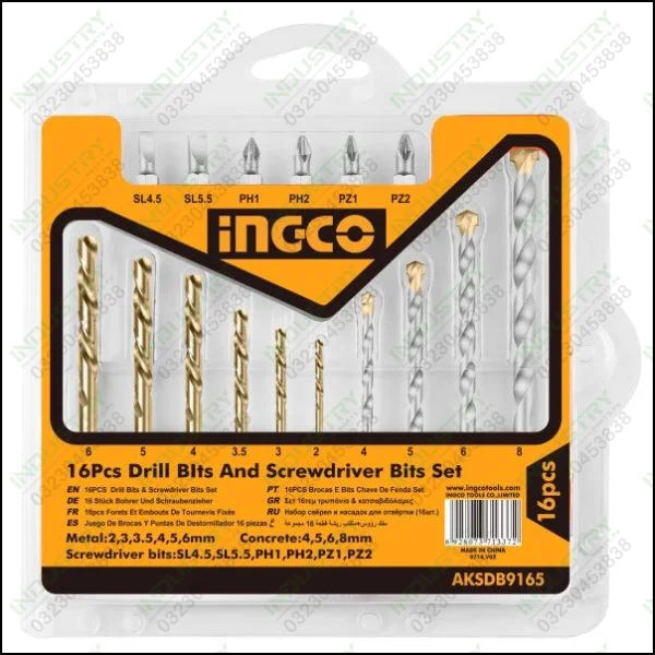 Ingco 16PCS drill bits & screwdriver bits set AKSDB9165 in Pakistan - industryparts.pk
