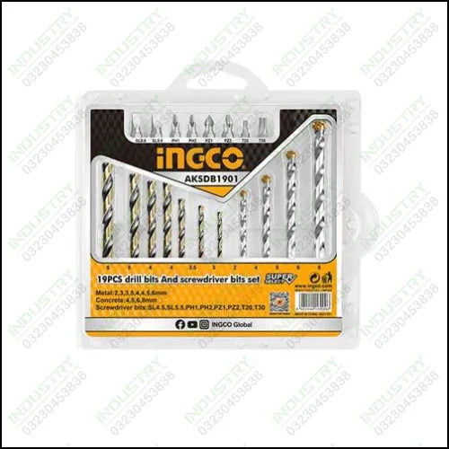 Ingco 19PCS Drill Bits & Screwdriver Bits Set AKSDB1901 in Pakistan - industryparts.pk