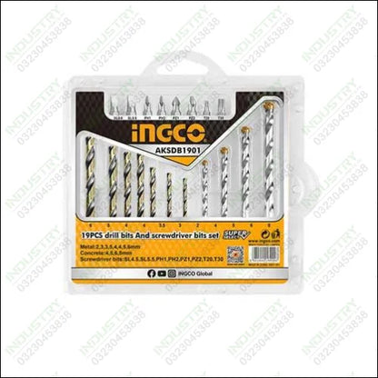 Ingco 19PCS Drill Bits & Screwdriver Bits Set AKSDB1901 in Pakistan - industryparts.pk