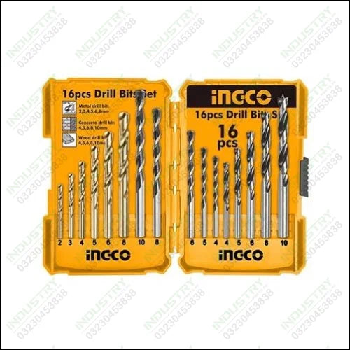 Ingco AKD9165 16PCS Metal Concrete and wood drill bits set in Pakistan - industryparts.pk