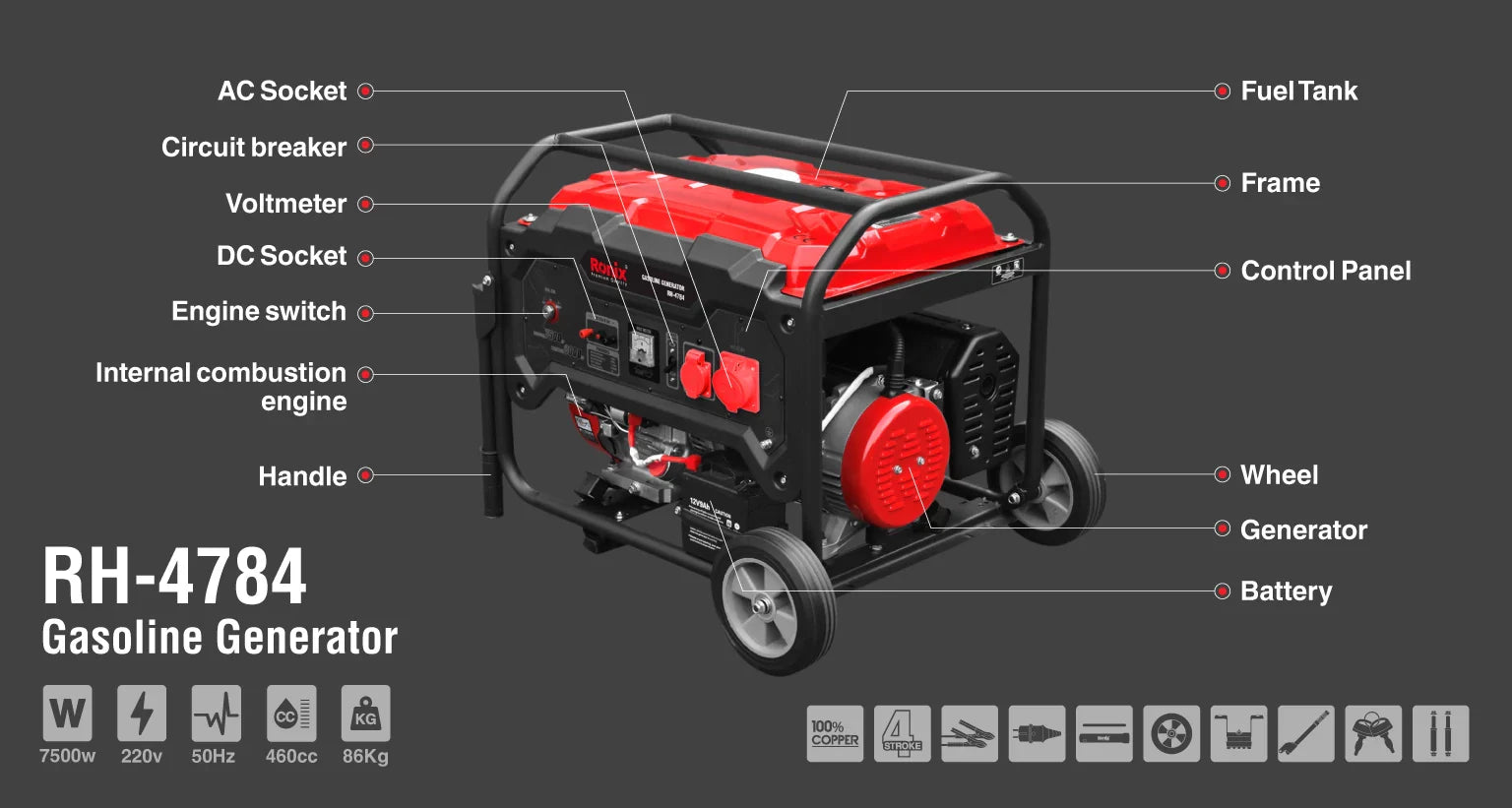 RONIX Gasoline Generator 7500W RH-4784 in Pakistan