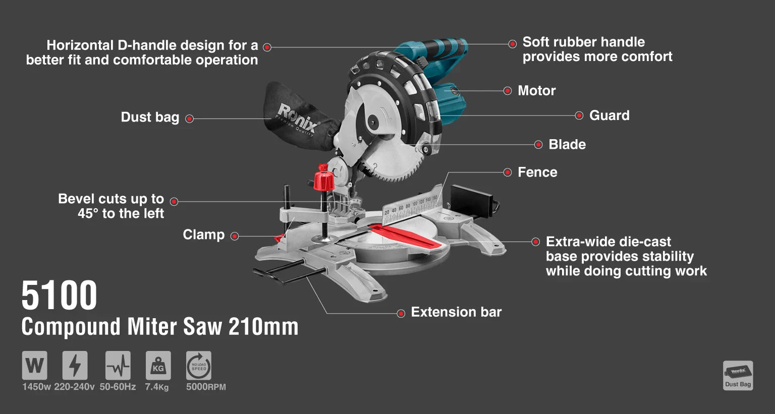 RONIX Miter Saw 210mm 5100 in Pakistan
