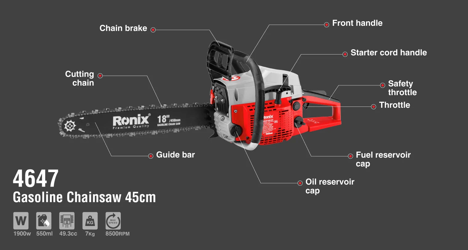 RONIX Gasoline Chain Saw 45CM / 18’’ 4647 in Pakistan