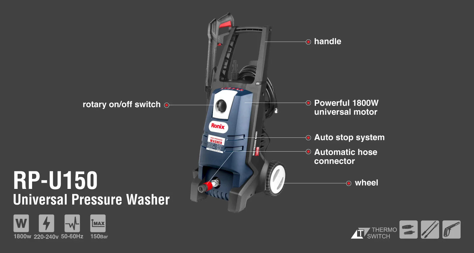RONIX High-Pressure Washer 150BAR RP-U150 in Pakistan