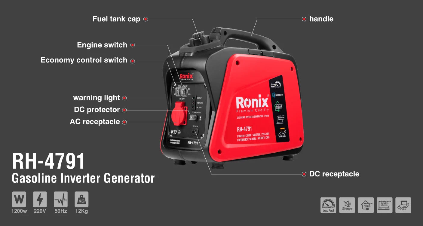 RONIX Gasoline Inverter Generator 1200W RH-4791 in Pakistan